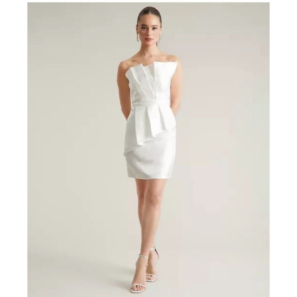 Ivy + Blu Pleated Peplum Beach Courthouse Bridal Wedding Dress Women's 12 Ivory